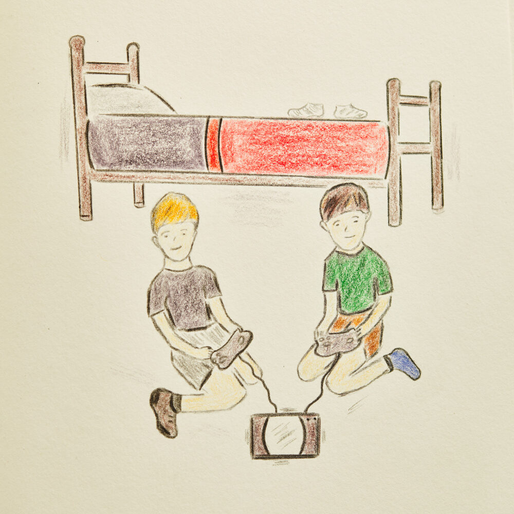Boys Playing Computer Games illustrative Drawing